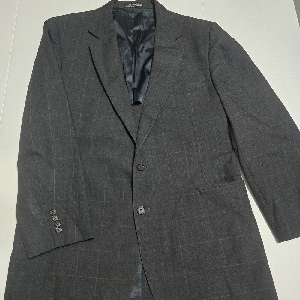 Vintage Lacrosse 44L Gray Windowpane Suit Jacket Blazer Made USA Campbell-Bell